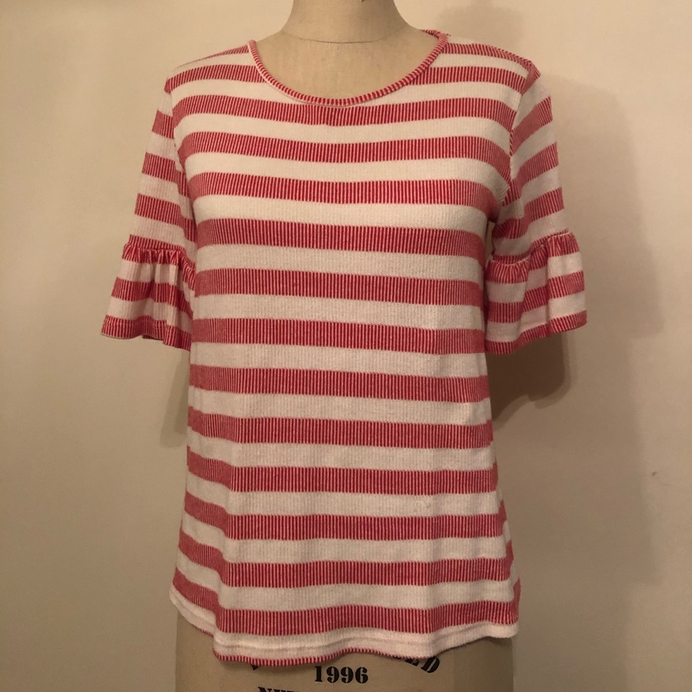 Pleione Ruffed Bell Short Sleeve tee. Made in the USA.